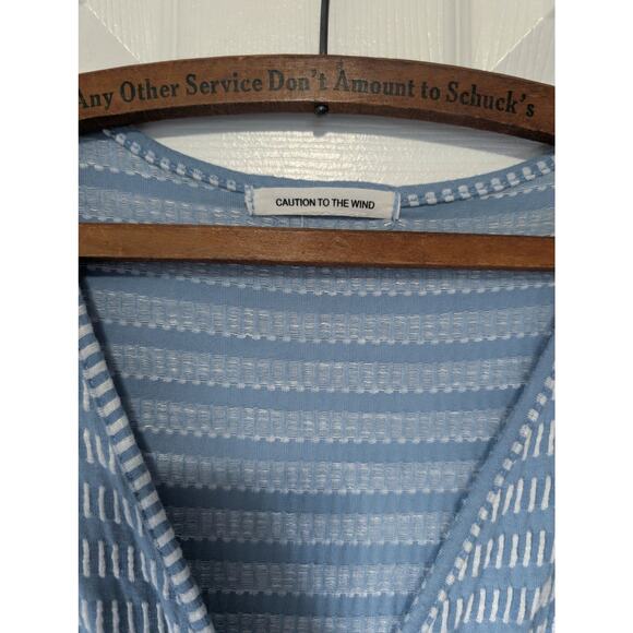 Caution to the Wind Blue & White Wrap Mini Dress S | Flutter Sleeve Cottagecore - Picture 4 of 11